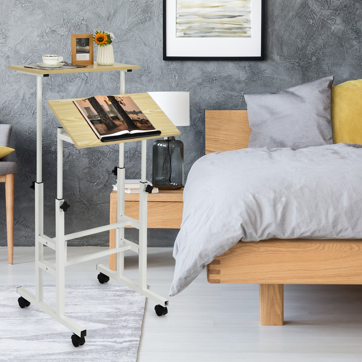 Height Adjustable Mobile Standing Desk with rolling wheels for office and home