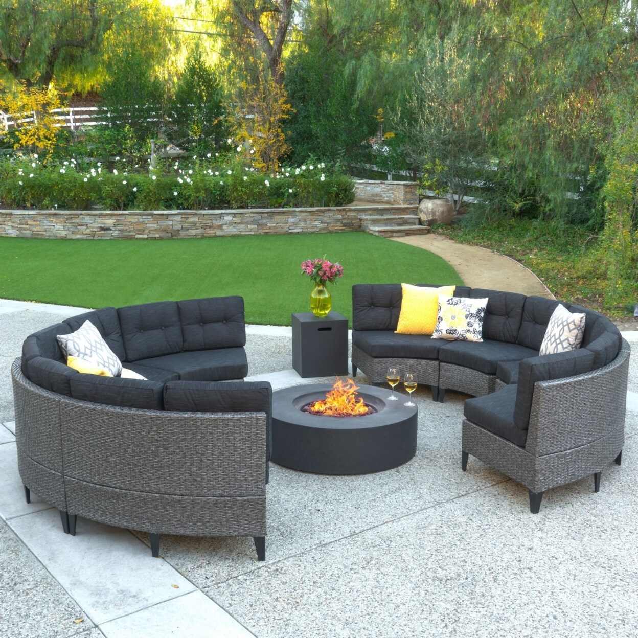 GDFStudio Nessett 10pc Outdoor Fire Pit Sectional Sofa Set