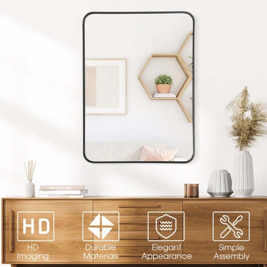 Rectangular Metal Framed Bathroom Mirror with Rounded Corners