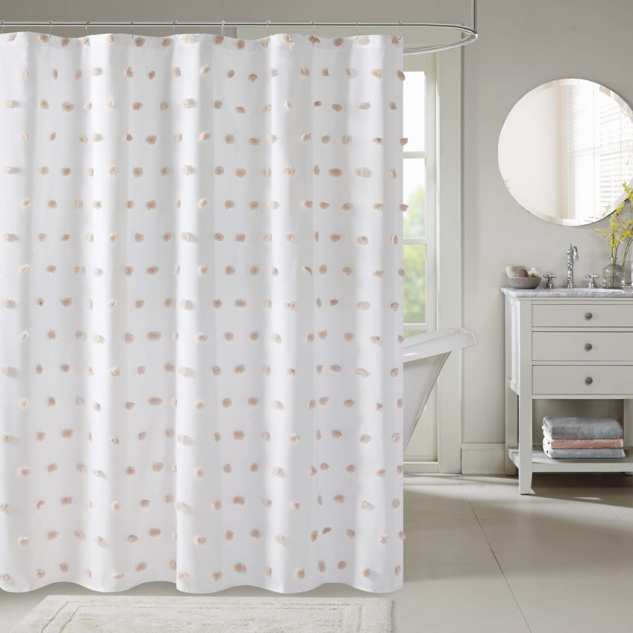 Madison Park   Casual Polyester Clip Shower Curtain with Blush Finish MP70-7471