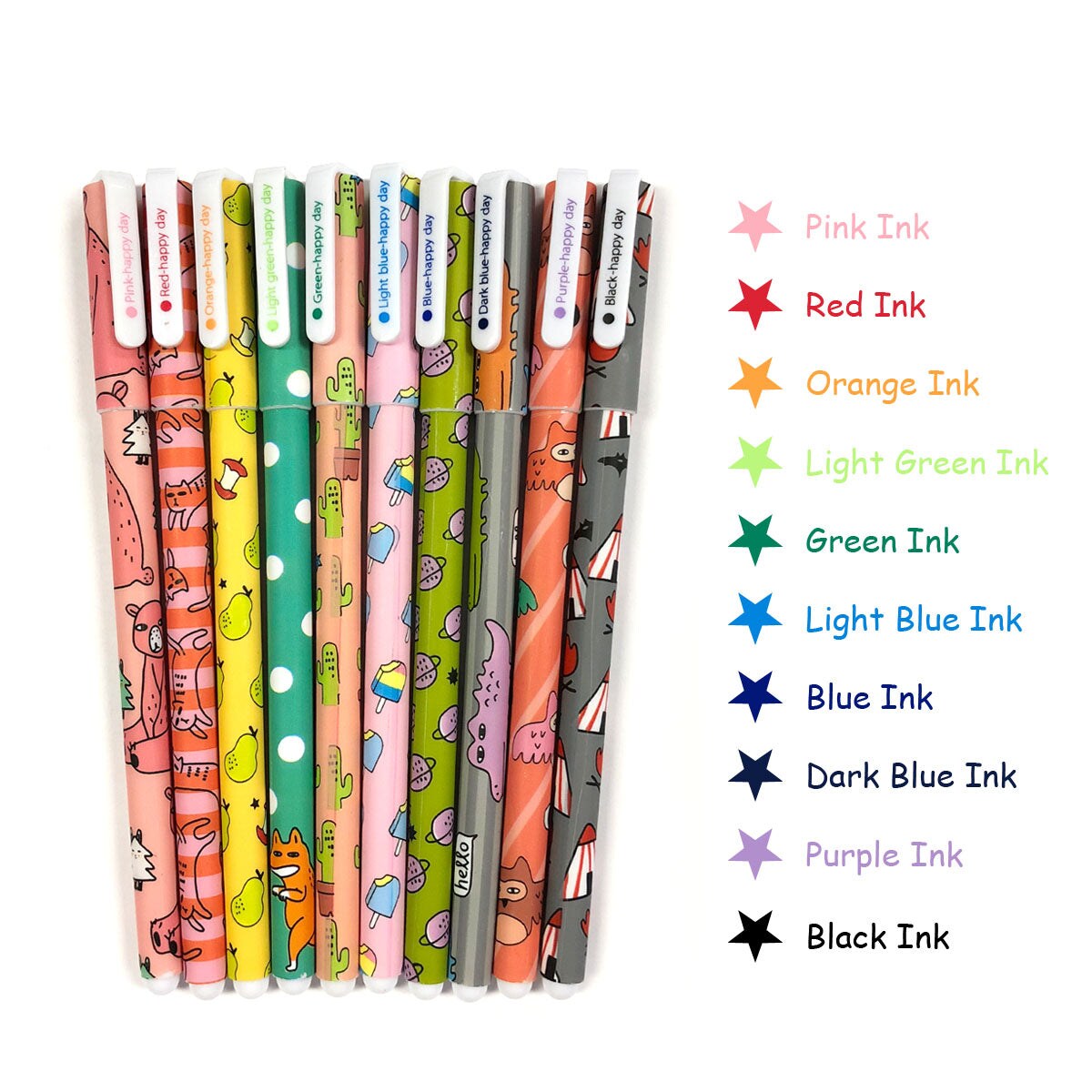 Wrapables Cute Novelty Gel Ink Pens, 0.5mm Fine Point (Set of 10) for School, Office, Stationery, Cartoon Animal Black Ink