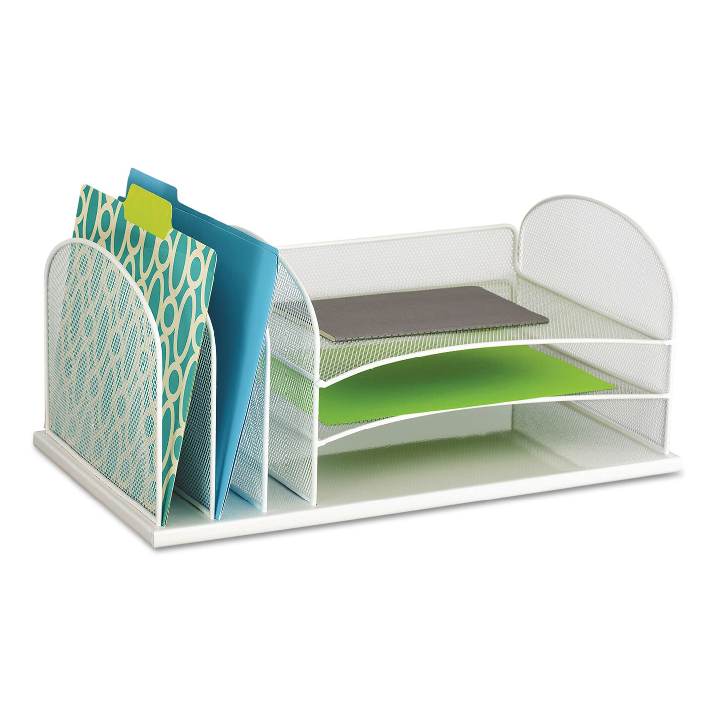 Onyx Desk Organizer with Three Horizontal and Three Upright Sections, Letter Size Files, 19.5 x 11.5 x 8.25, White Onyx Desk Organizer with Three Horizontal and Three Upright Sections, Letter Size Files, 19.5 x 11.5 x 8.25, White