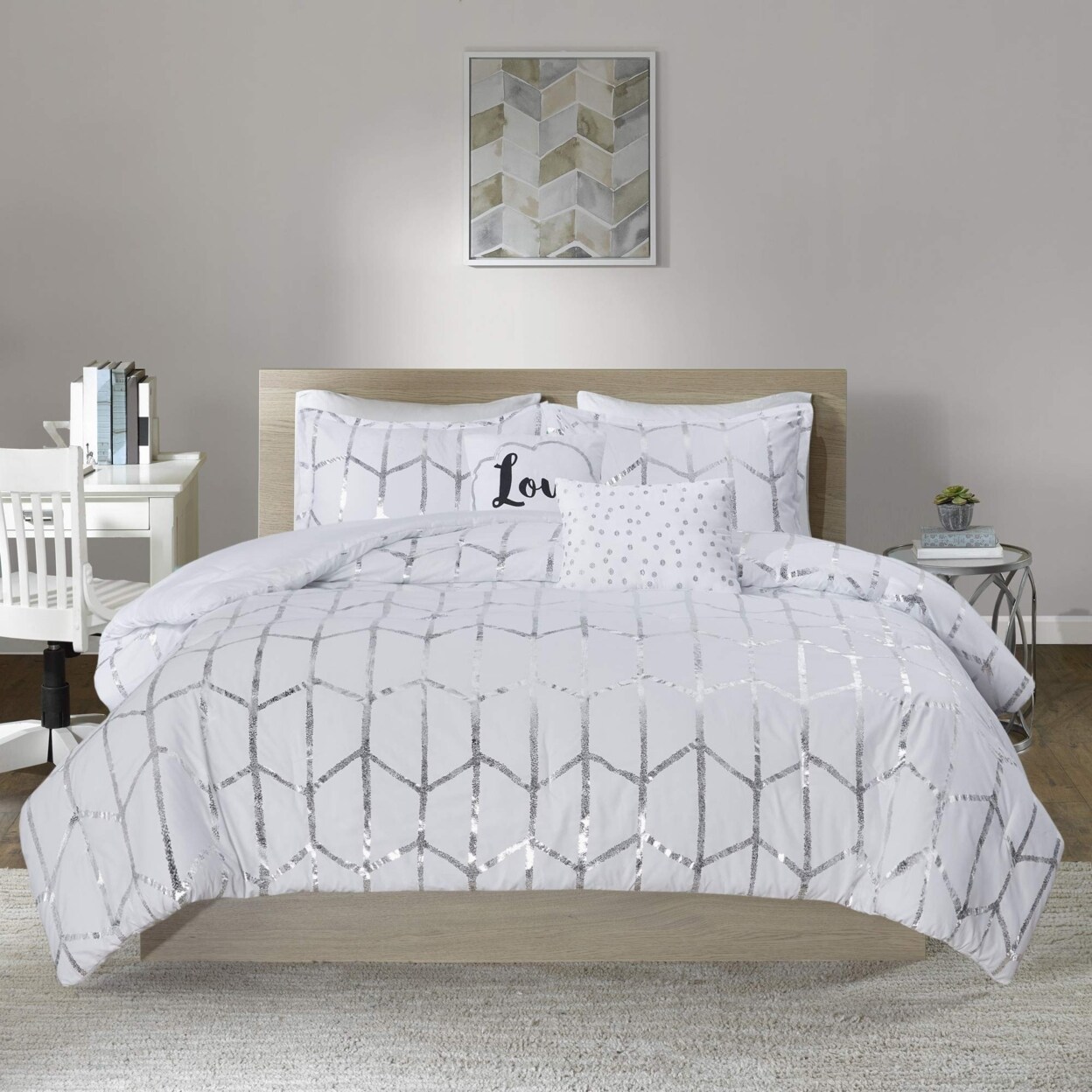 Intelligent Design   Polyester Metallic Printed 5 Piece Comforter Set ID10-1818