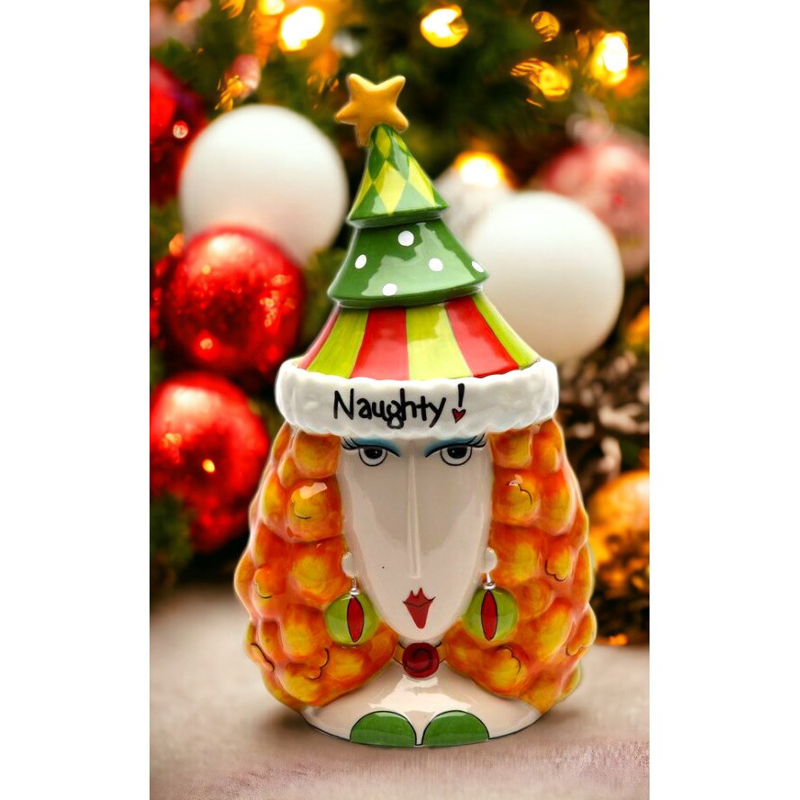 kevinsgiftshoppe Ceramic Naughty or Nice 2-Sided Lady Cookie Jar Home Decor   Kitchen Decor Christmas Decor