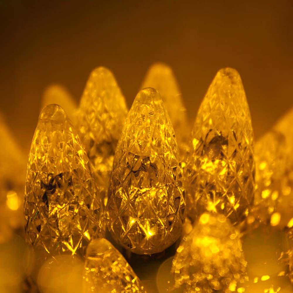 70 Gold C6 LED Christmas Lights, Green Wire, 4&#x22; Spacing