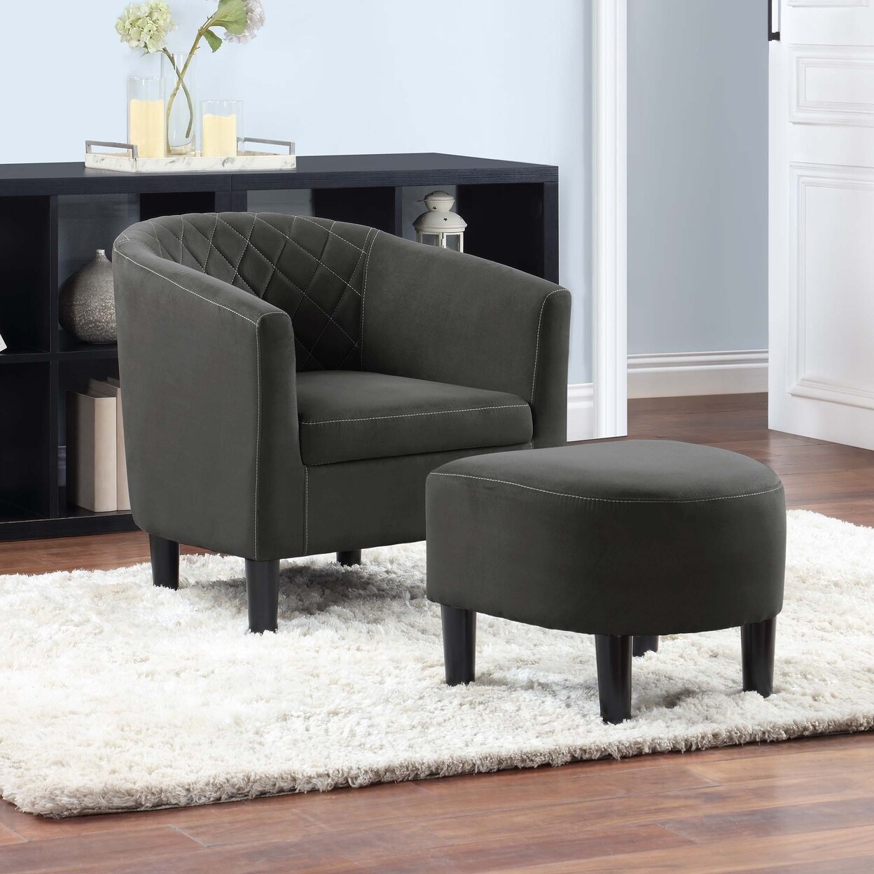 Convenience Concepts Take a Seat Roosevelt Accent Chair with Ottoman, Gray