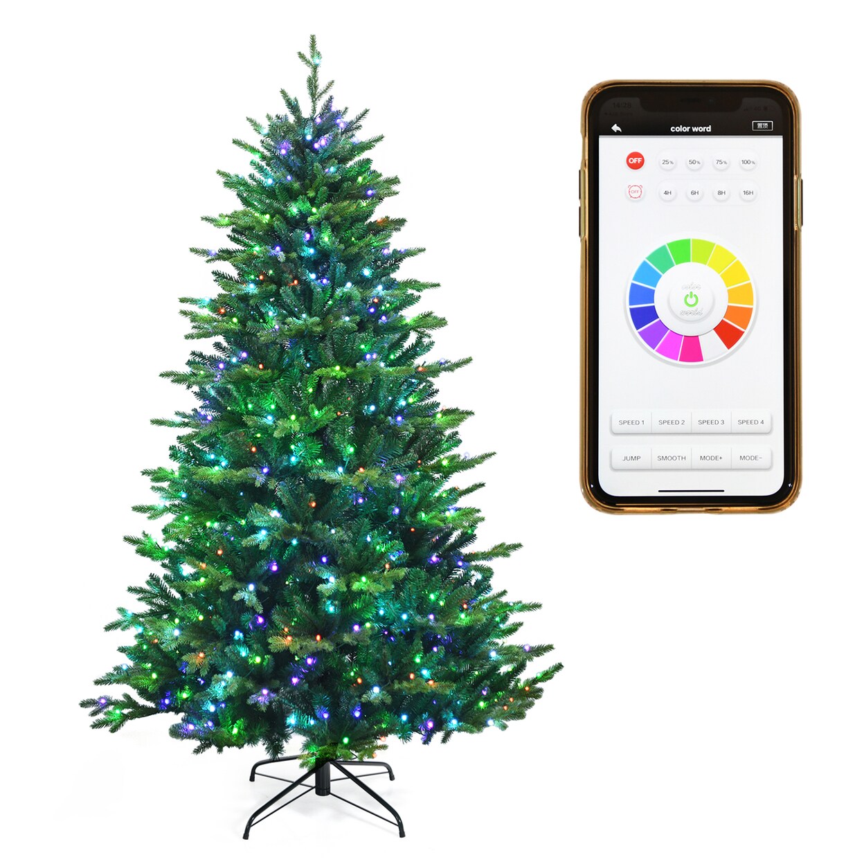 Gymax 6/7/8 FT Pre-lit Artificial Christmas Tree w/ APP Control and 15 Lighting Modes