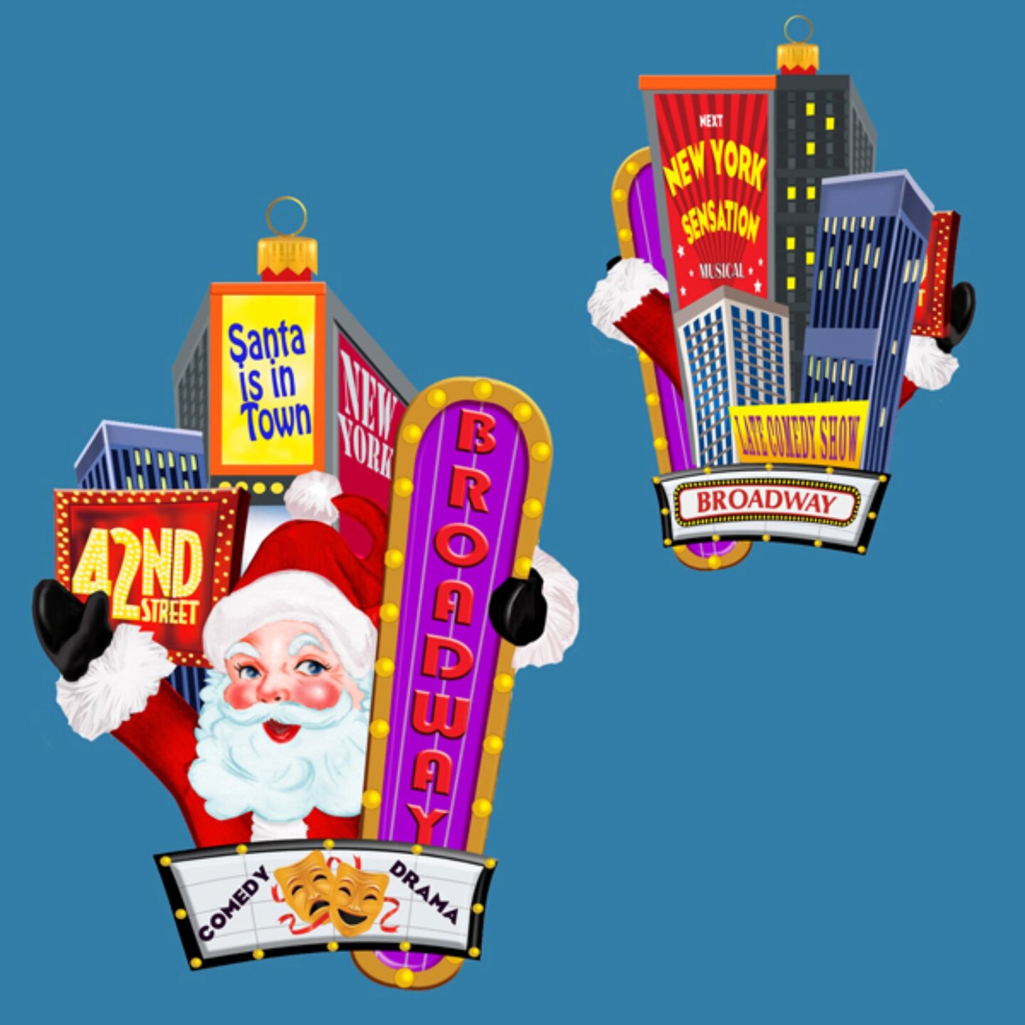 CC Christmas Decor Pack of 6 Red and White NYC Broadway Santa Claus Christmas Ornaments 5&#x22;