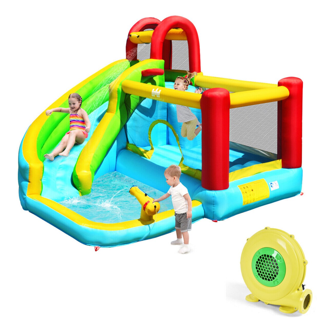 Gymax Inflatable Kids Water Slide Jumper Bounce House Splash Water Pool ...