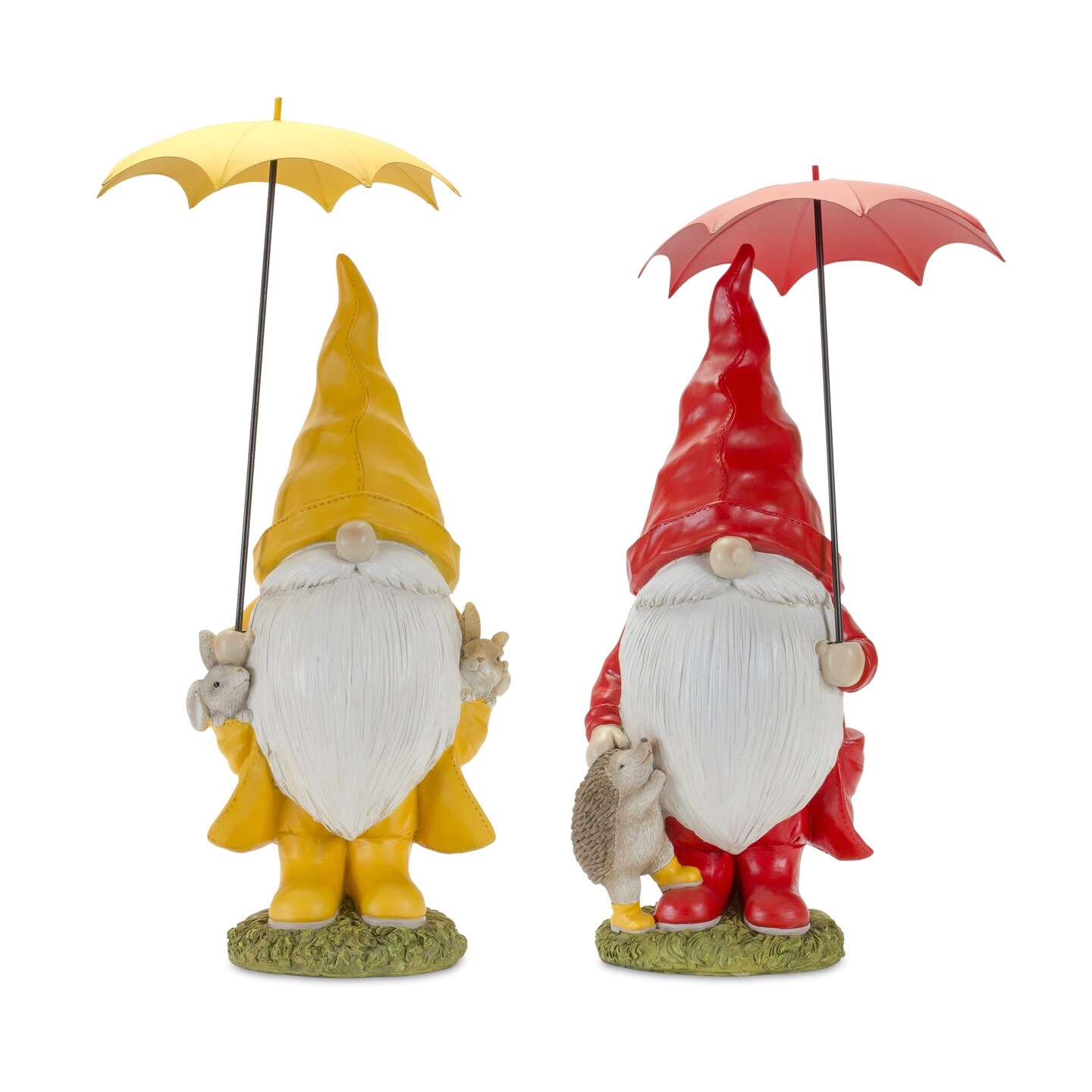 Melrose Set of 2 Garden Gnome with Umbrella Christmas Tabletop Figurines 23&#x22;