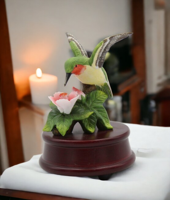 Ceramic Hummingbird Figurine on Wood Base, Home D&#xE9;cor, Gift for Her, Gift for Mom, Birdwatcher, Spring Decor