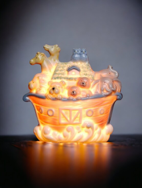 Ceramic Noah&#x27;s Ark Plug-In Night Light, Home D&#xE9;cor, Religious D&#xE9;cor, Religious Gift, Church D&#xE9;cor, Baptism Gift, Nursery Room Decor