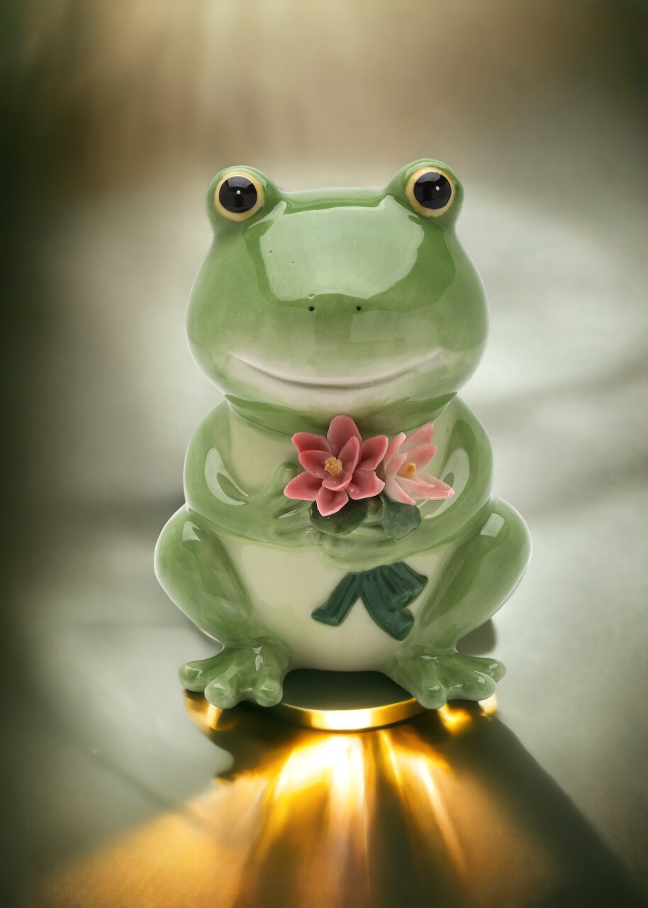 Ceramic Frog and Flowers Piggy Bank, Home D&#xE9;cor, Gift for Her, Mom, Spring D&#xE9;cor, Cottagecore, Nature Lover Gift