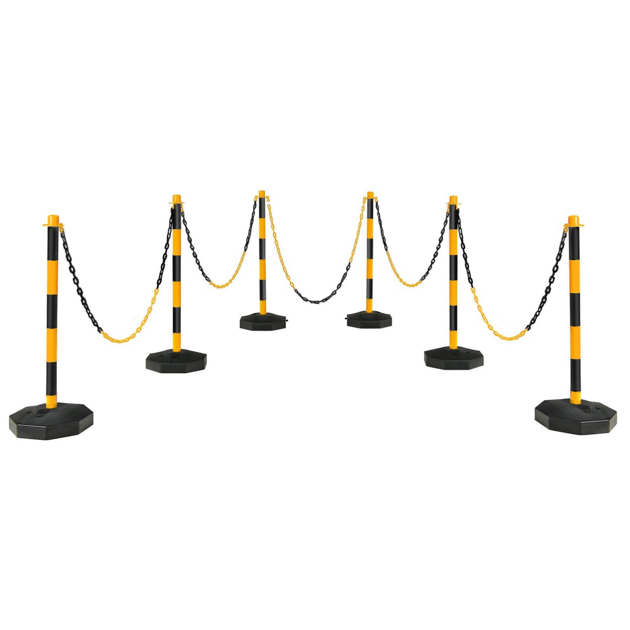 Gymax 6PCS Traffic Delineator Pole Safety Caution Barrier w/ 5ft Link Chains