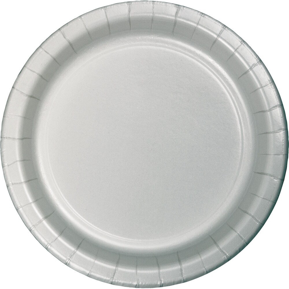 Party Central Disposable Round Dinner Party Paper Plates - 9" - Shimmering Silver - Club Pack of 240