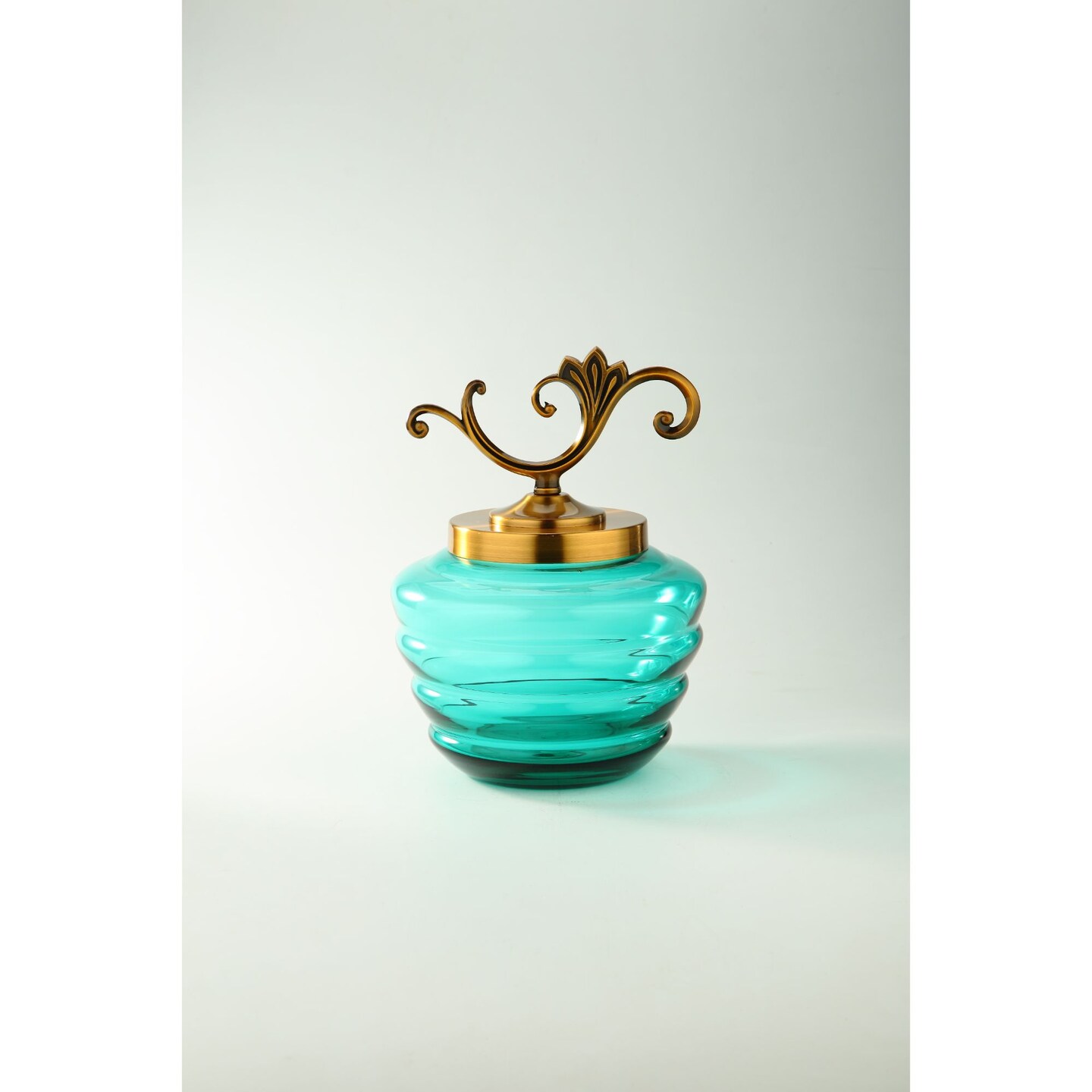 CC Home Furnishings 10&#x22; Green Hand Blown Glass Jar with Gold Lid