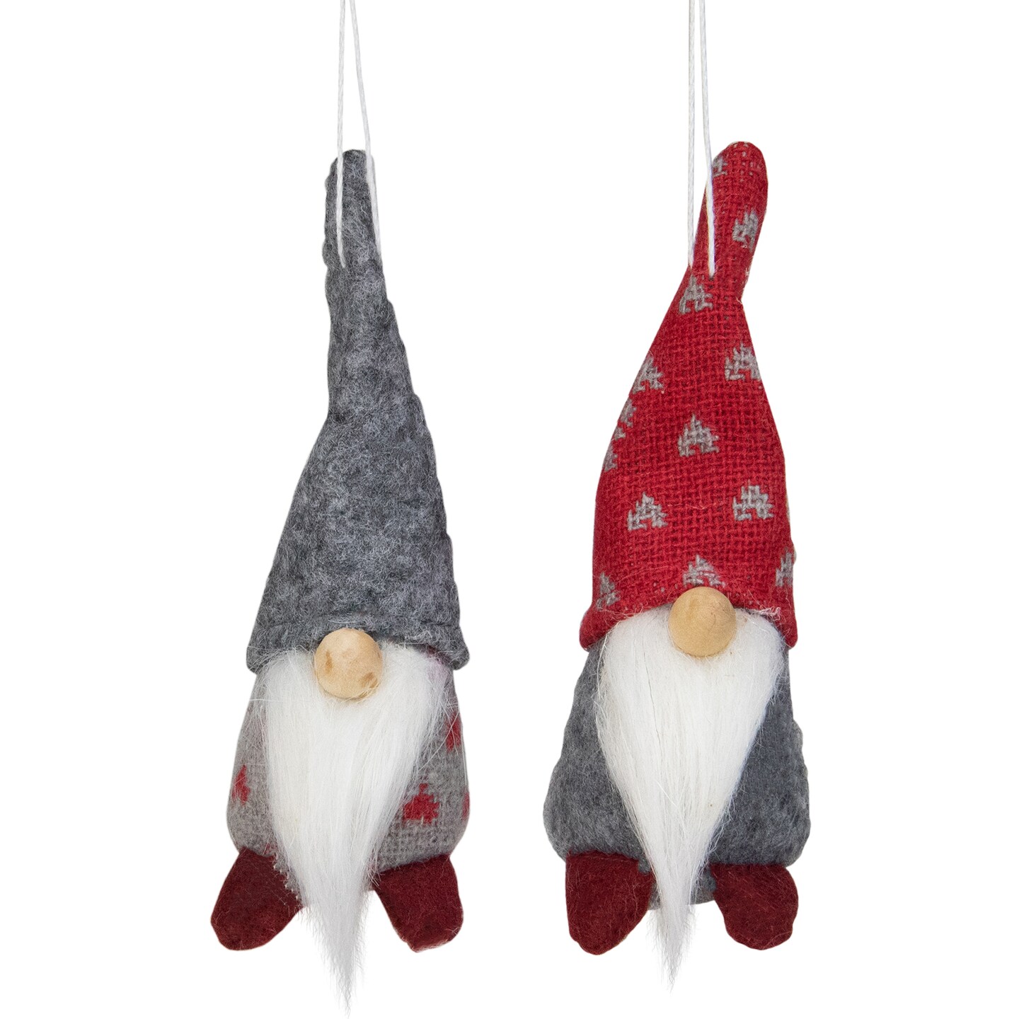 Northlight Santa Gnomes Christmas Ornaments - 4.25&#x22; - Gray and Red - Set of 2