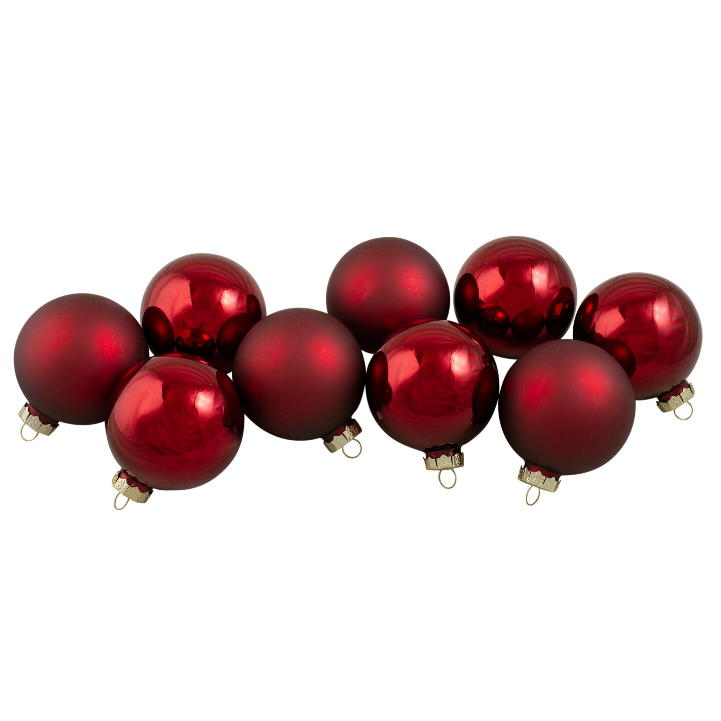Northlight 2-Finish Glass Ball Christmas Ornaments - 2.5" (60mm) - Cherry Red - 9ct