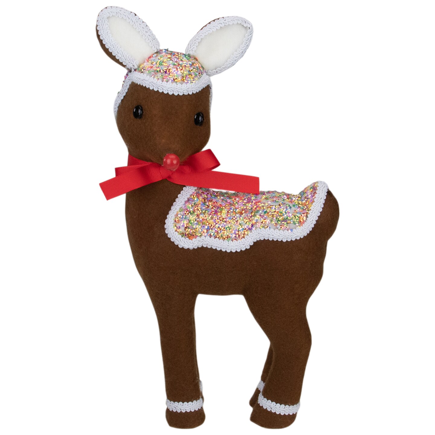 Northlight 13.75&#x22; Gingerbread Kisses Baby Reindeer with Red Nose Christmas Figure