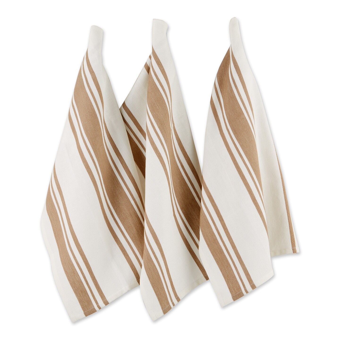 Set of 3 Stone Brown & White Chef Stripe Dish Towel, 28