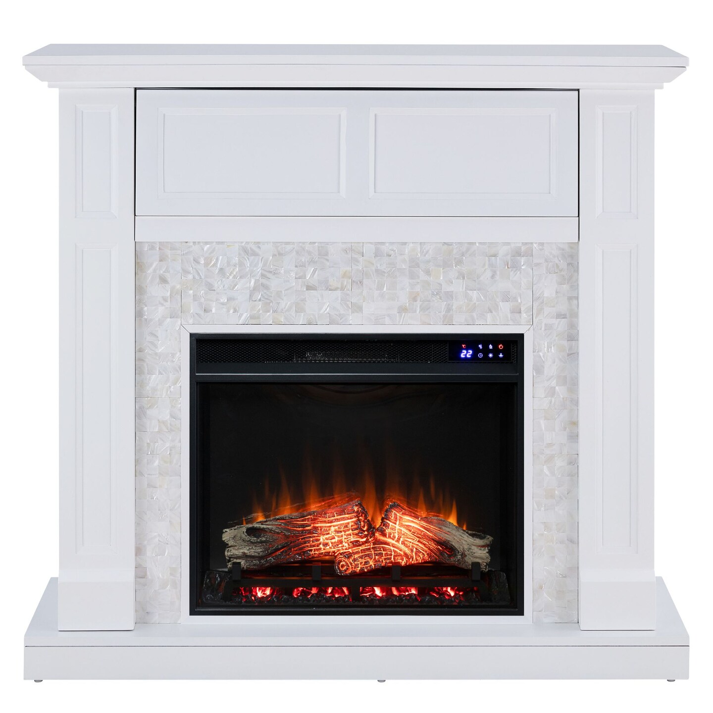 Southern Enterprises 45.5" White and Black Electric Media Fireplace with Tile Surround