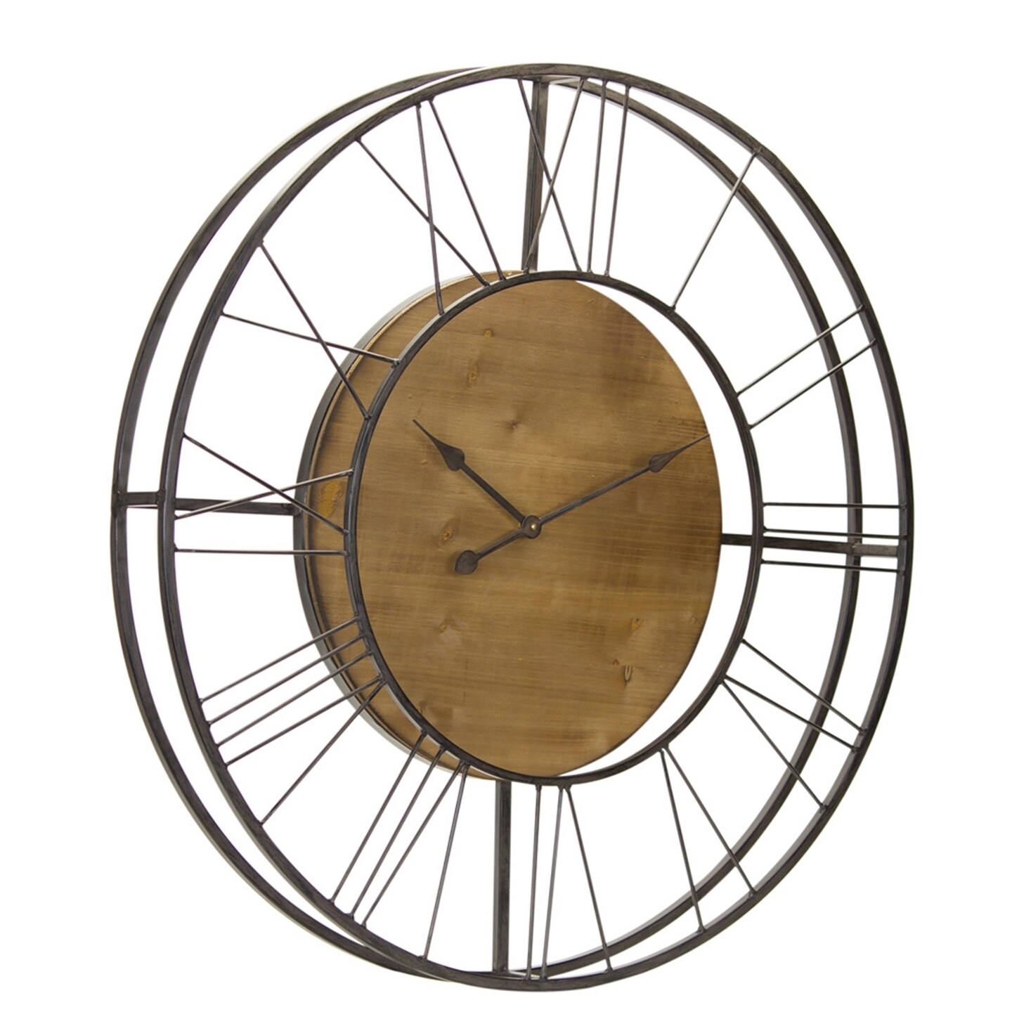 Contemporary Home Living 35.5&#x22; Brown and Black Rounded Wall Skeleton Clock
