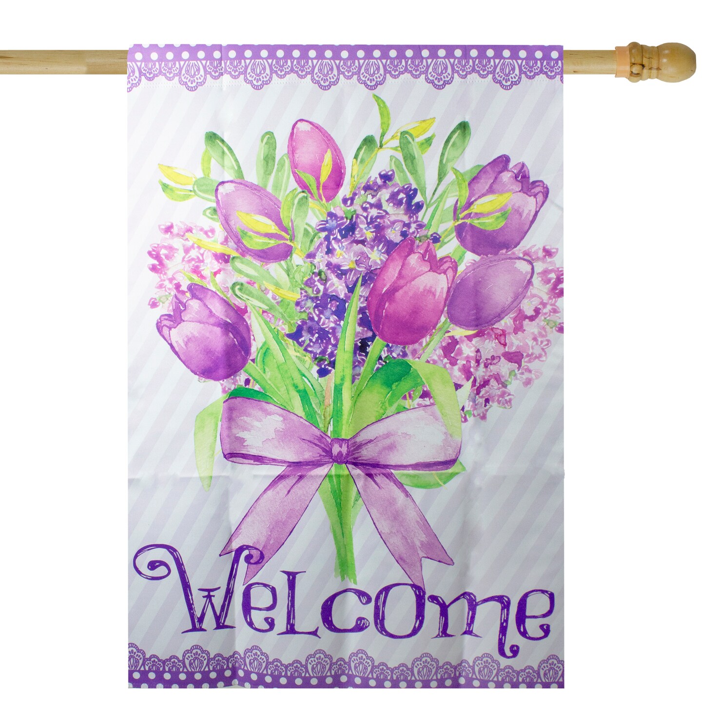 Northlight Welcome Purple Floral Bouquet Outdoor House Flag 28&#x22; x 40&#x22;