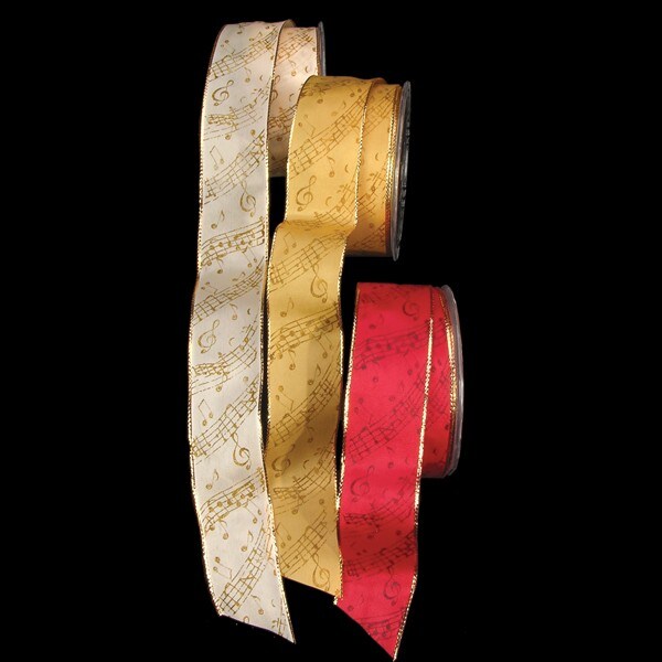 The Ribbon People Gold Music Notes Printed Taffeta Wired Craft Ribbon 1.5&#x22; x 27 Yards