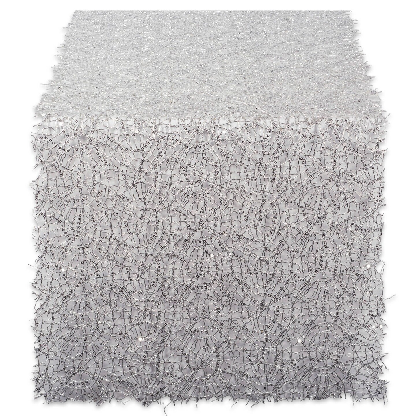 Contemporary Home Living 120&#x22; Silver and White Sequin Mesh Woven Table Runner Roll