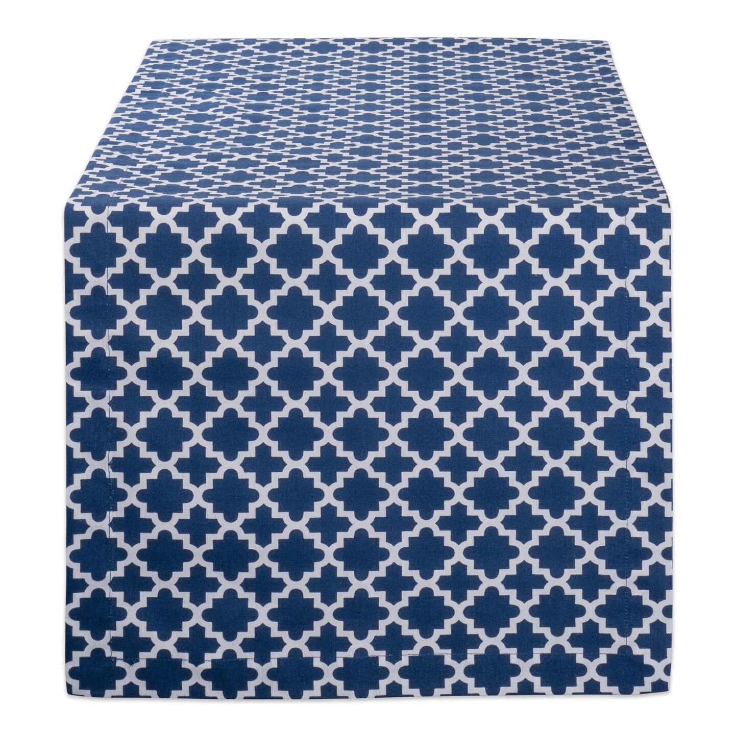 Contemporary Home Living Quatrefoil Cotton Table Runner - 108&#x22; - Navy Blue and White