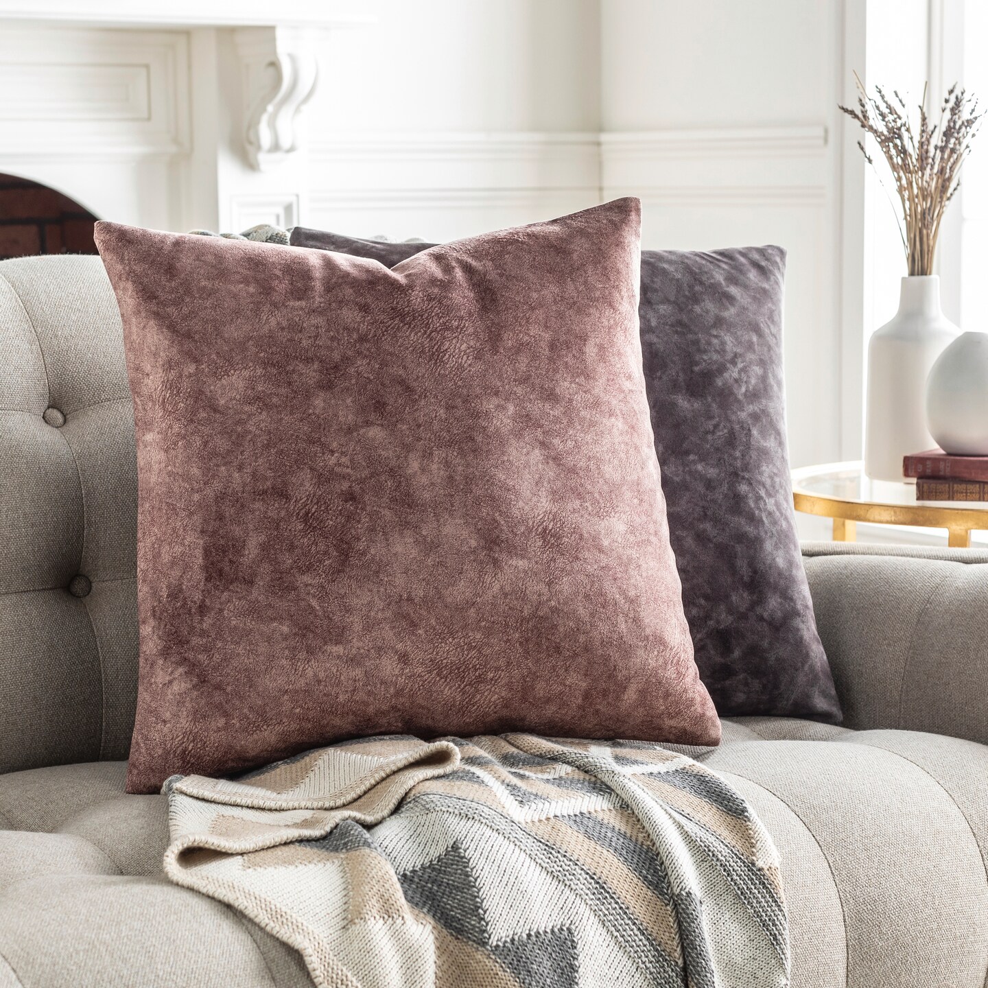 Tiwari Home 20" Mauve Purple and Burgundy Solid Square Throw Pillow Cover with Knife Edge