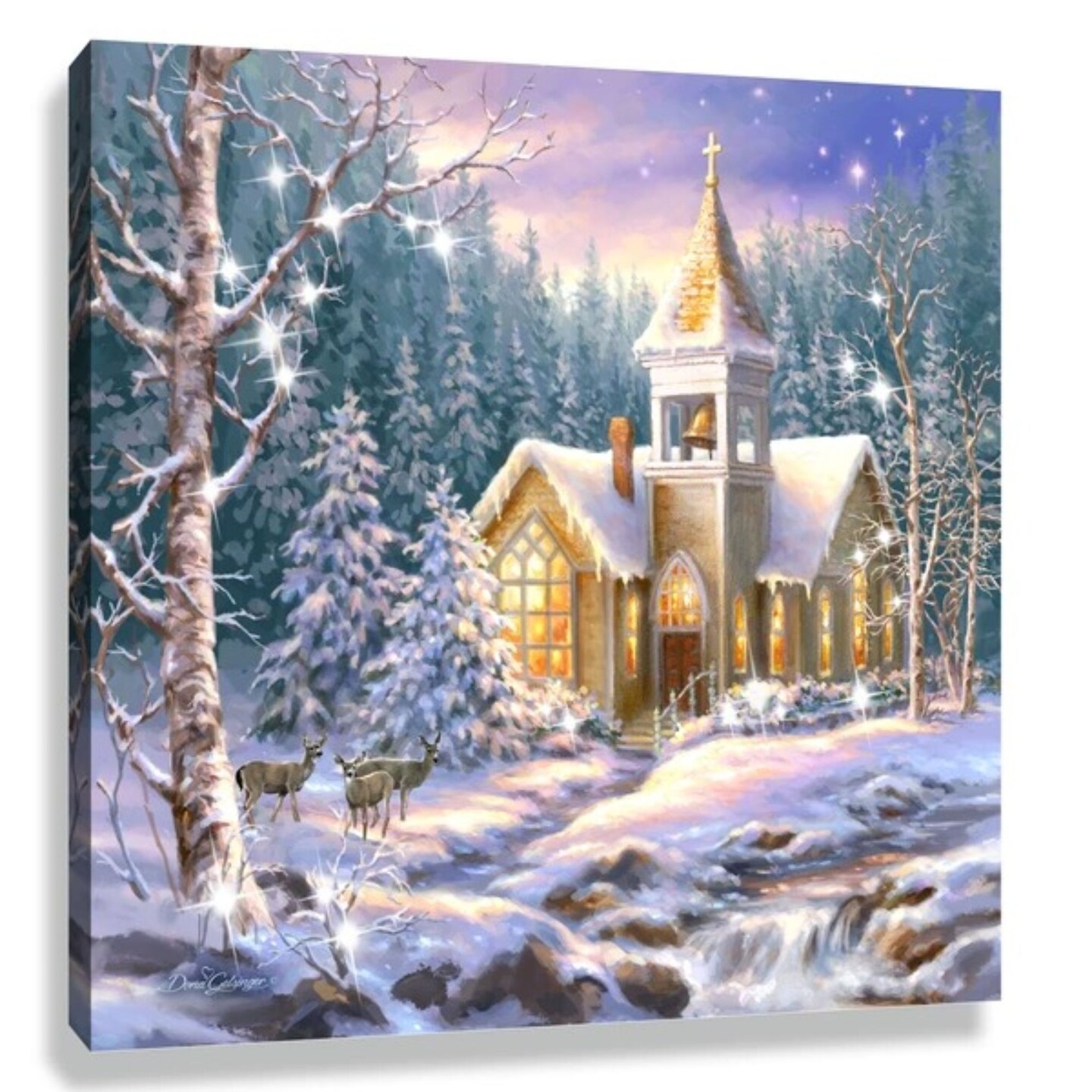 Glow Decor White and Brown Christmas Chapel Pizazz Print Framed Wall Decor 10&#x22; x 10&#x22;