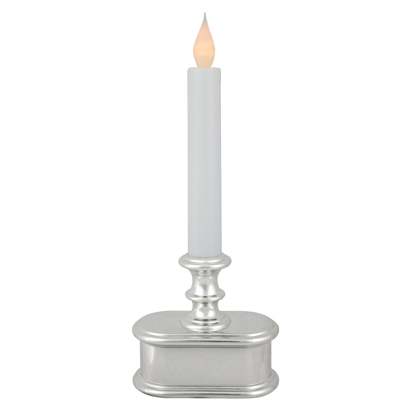Northlight 9.25&#x22; Pre-Lit LED White and Silver Lighted Christmas Candle Lamp