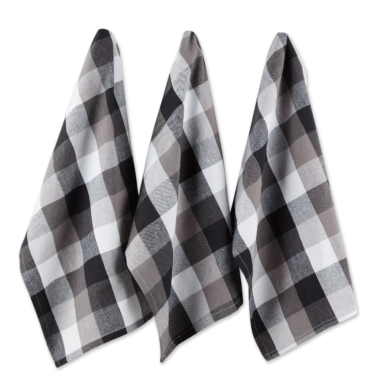 Contemporary Home Living Set of 3 Black and White Checkered Oversized  Dishtowels 28 x 18