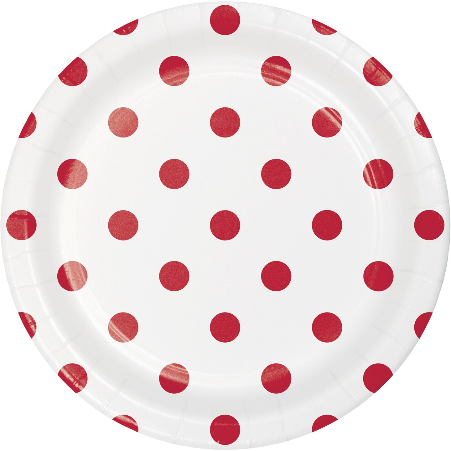 Party Central Club Pack of 96 Red and White Polka Dots Round Luncheon Plates 6.75&#x22;