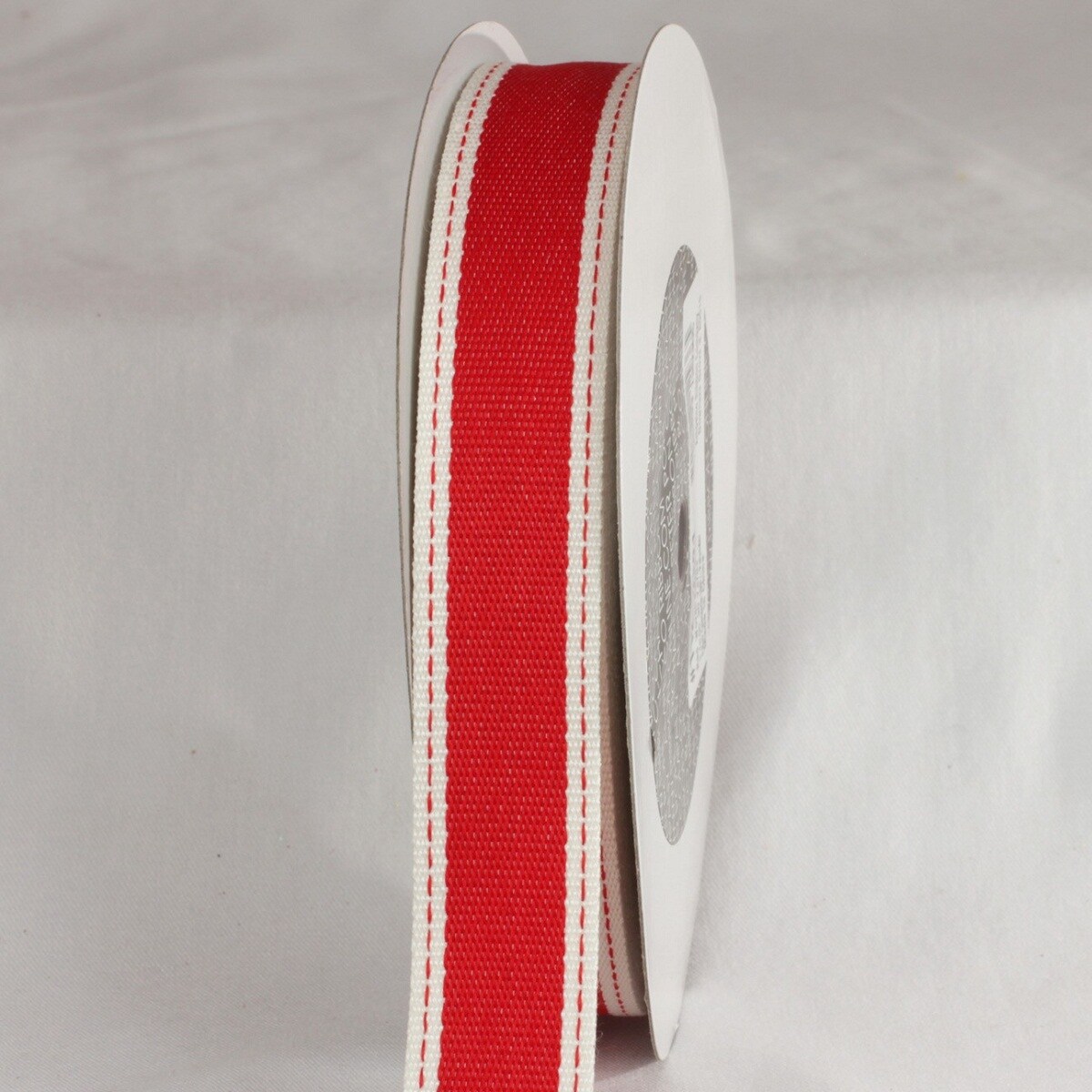 The Ribbon People Red and White Stitch Woven Edge Craft Ribbons 1&#x22; x 120 Yards