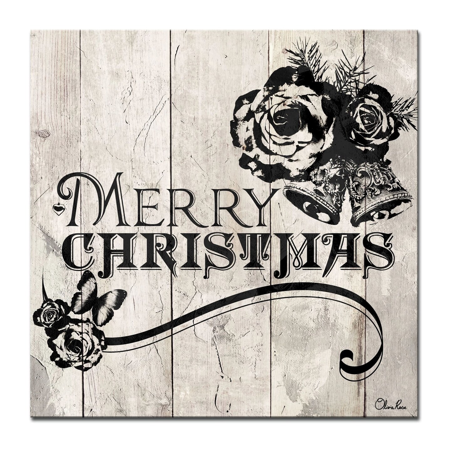 Crafted Creations Beige and Black &#x22;MERRY CHRISTMAS&#x22; Wrapped Square Wall Art Decor 12&#x22; x 12&#x22;