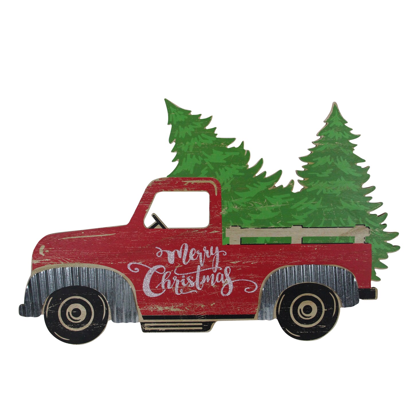 Gerson 31&#x22; Red Wooden &#x22;Merry Christmas&#x22; Pick Up Truck Christmas Sign