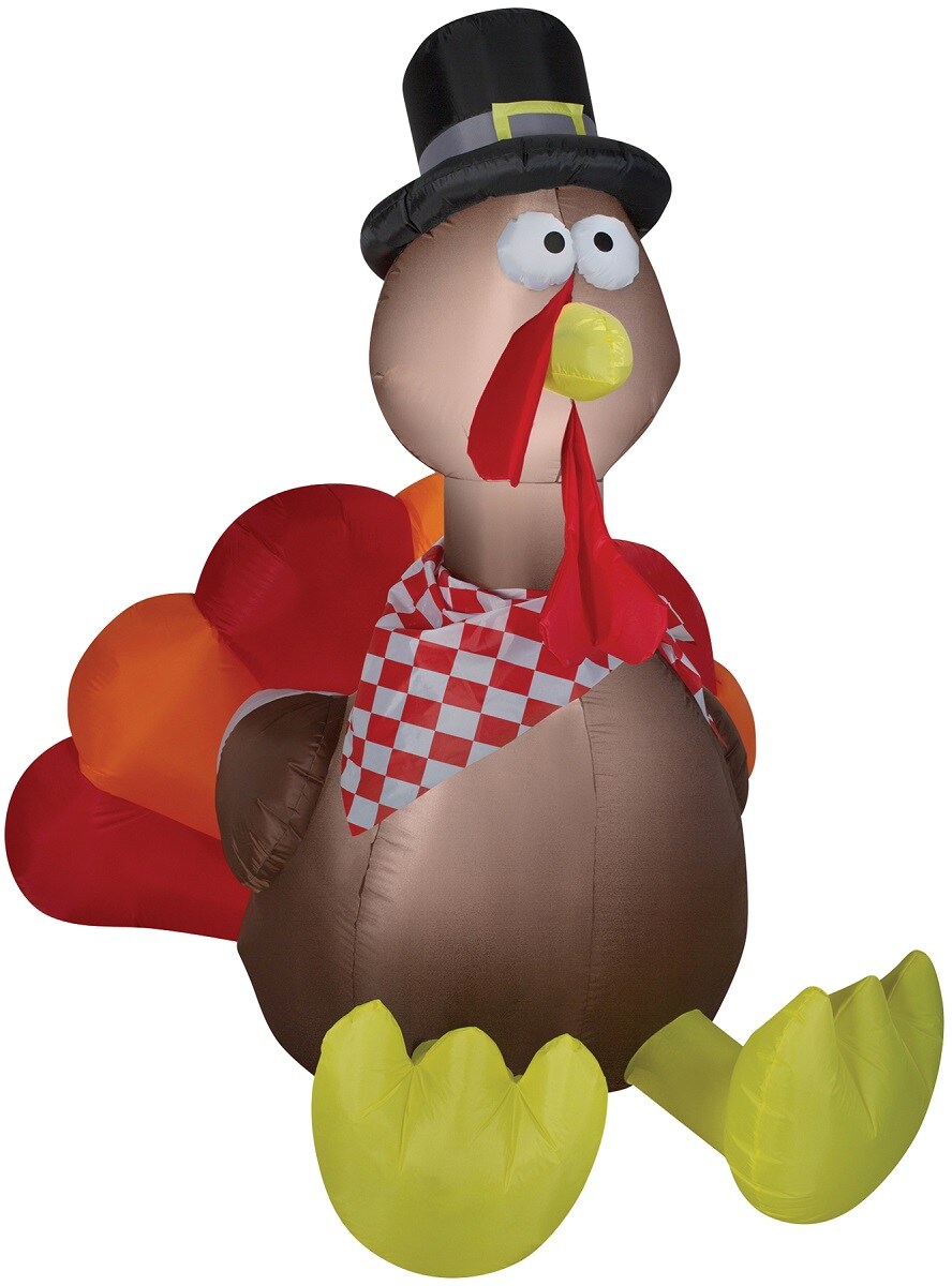 The Costume Center 72&#x22; Brown and Yellow Inflatable Turkey Outdoor Thanksgiving Decor