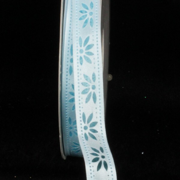 The Ribbon People Blue Embossed Flower Petal Printed Wired Craft Ribbon 0.5" x 80 Yards
