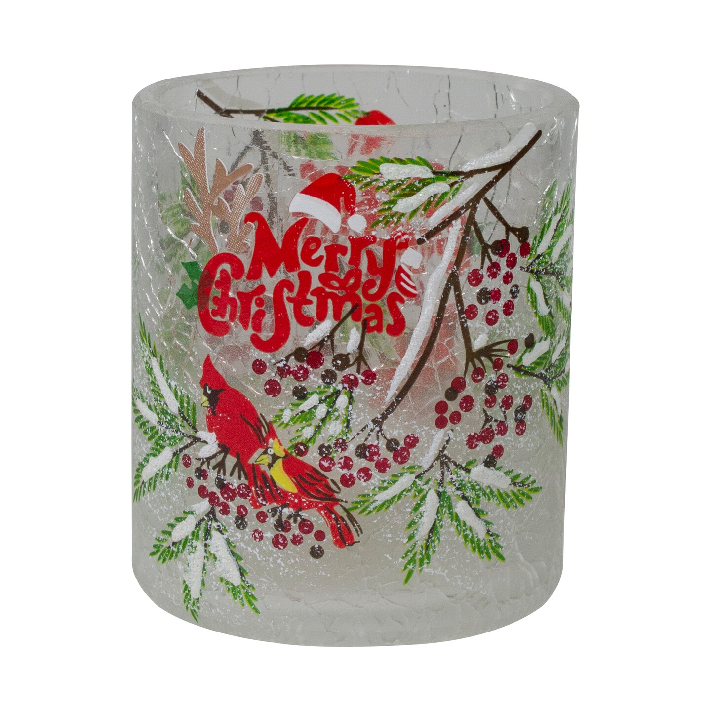 Northlight 2.75-Inch Cardinal and Pine Hand Painted Flameless Christmas Candle Holder