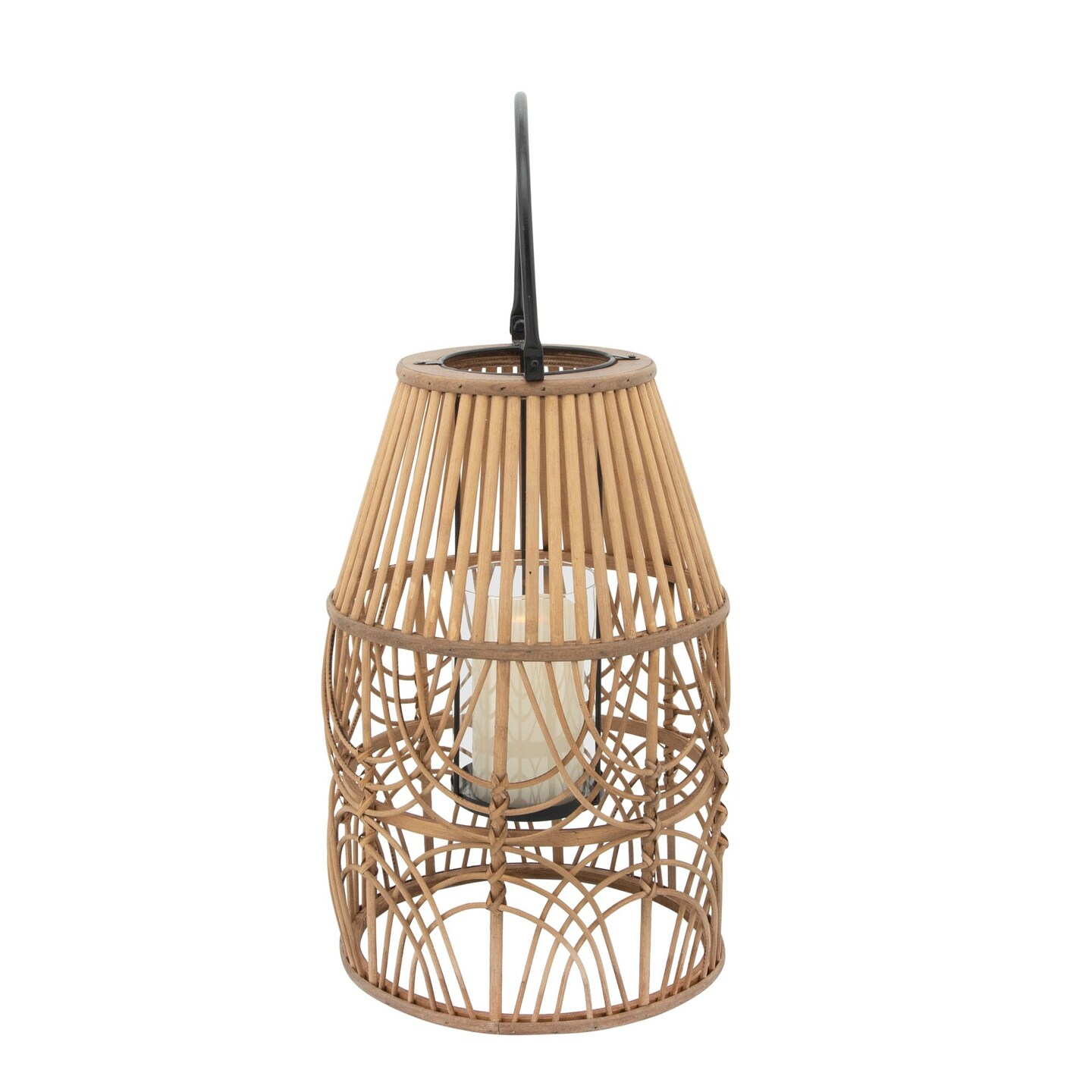 Kingston Living 17&#x22; Brown and Black Wicker Cage Lantern in Natural