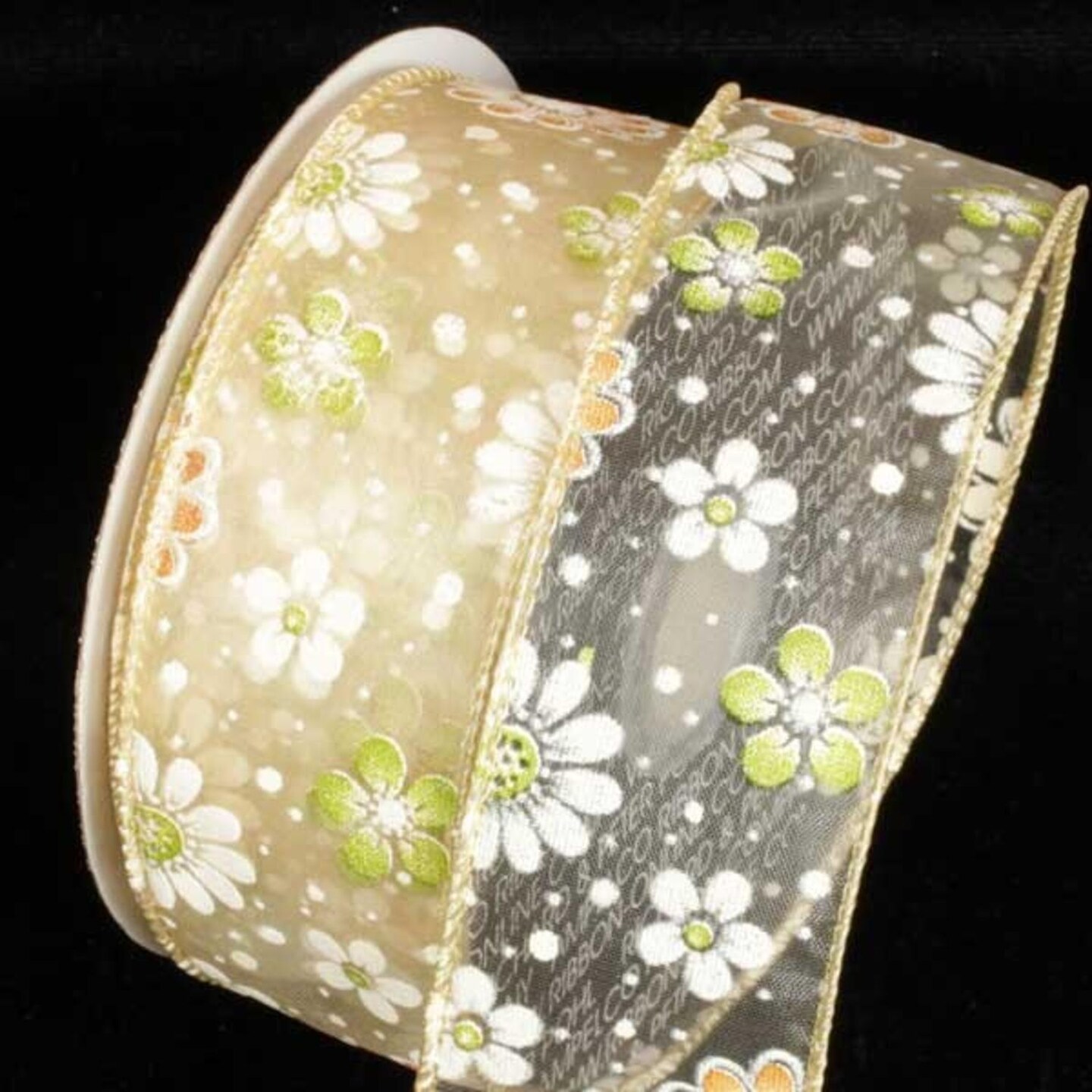 The Ribbon People Sheer Ivory White And Yellow Gerbera Daisy Print Wired Craft Ribbon 1.5&#x22; x 40 Yards