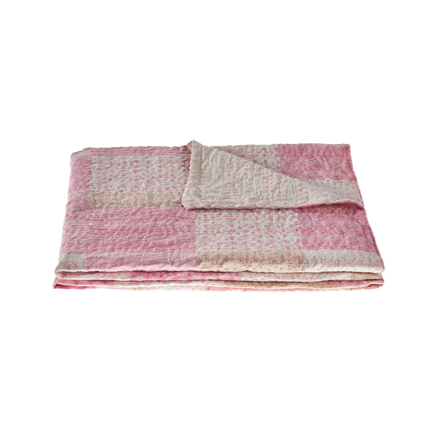 Laddha Home Designs Pink and White Checkered Handmade Throw Blanket 50&#x22; x 70&#x22;