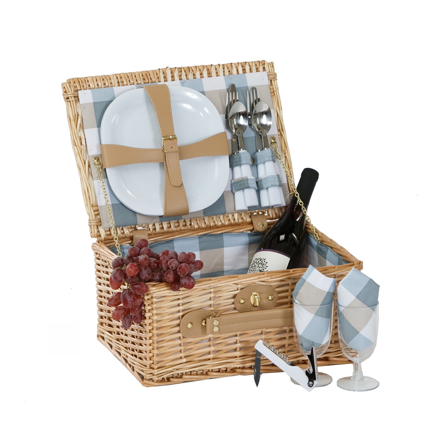Picnic Plus 14.5" Natural Brown Boothbay 2-Person Picnic Basket