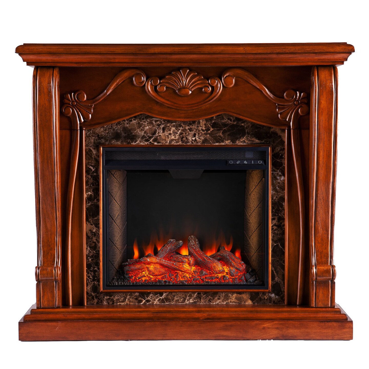 Southern Enterprises 55.5&#x22; Brown and Black Cardona Classic Smart Electric Fireplace