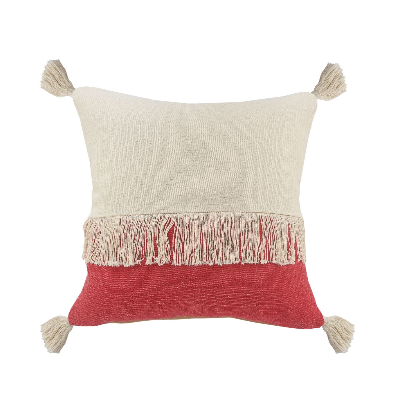 Laddha Home Designs 20&#x22; Raspberry Red and White Block Square Throw Pillow