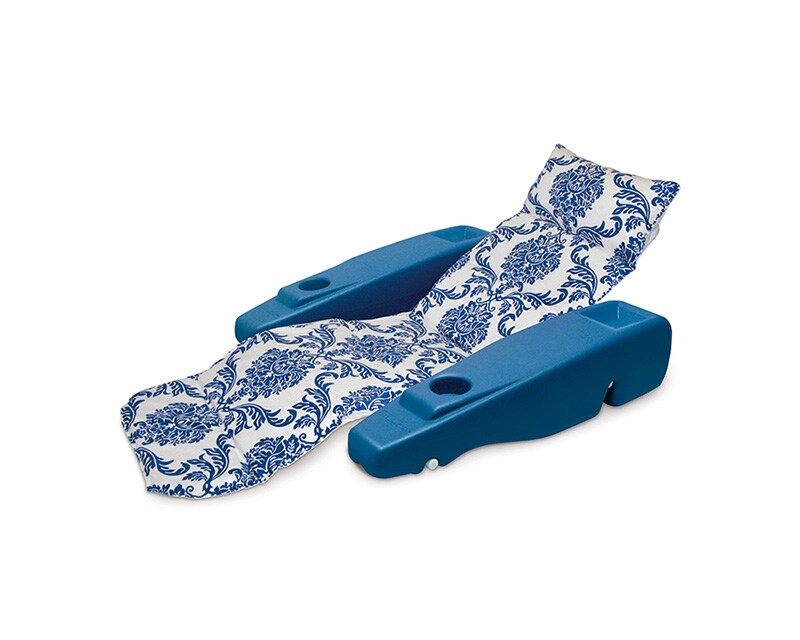 Swim Central Sapphire Blue and White Adjustable Flourish Floating Swimming Pool Chaise Lounge, 73-Inch
