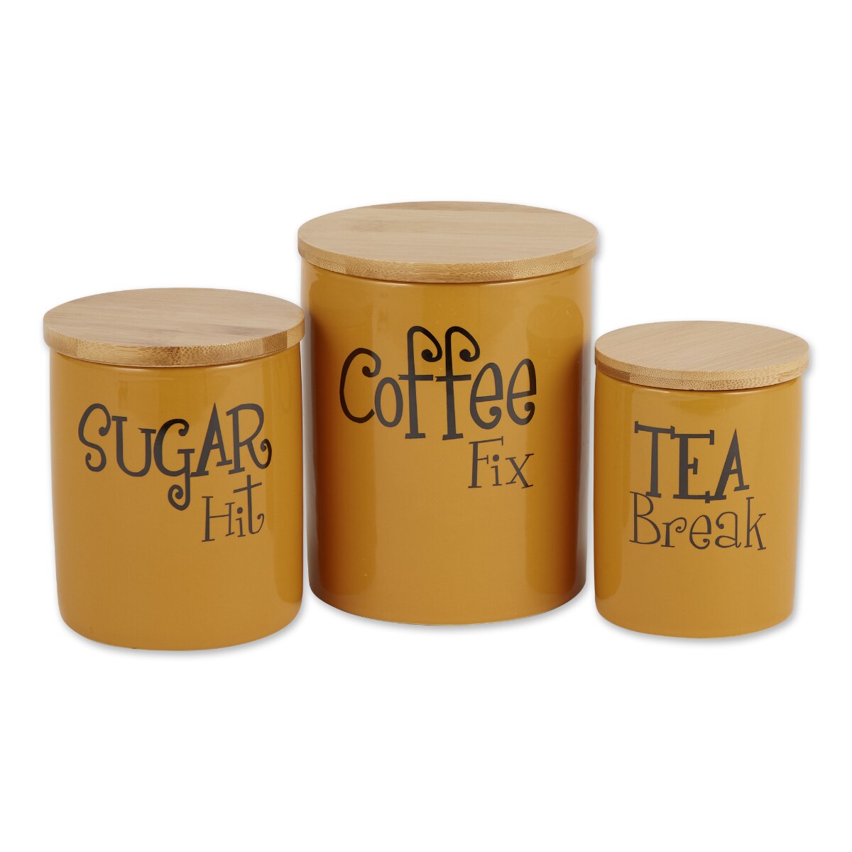 Contemporary Home Living Coffee and Tea Kitchen Storage Canisters - 5.5" - Yellow and Brown - Set of 3