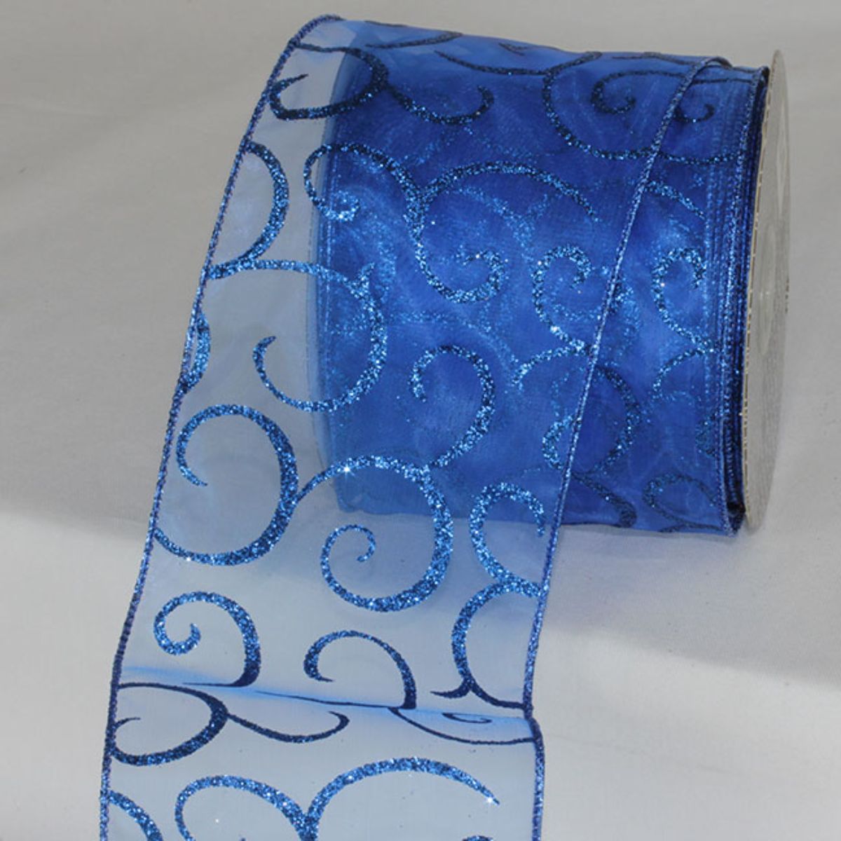 The Ribbon People Blue Swirly Swirl Wired Craft Ribbon 4&#x22; x 20 Yards